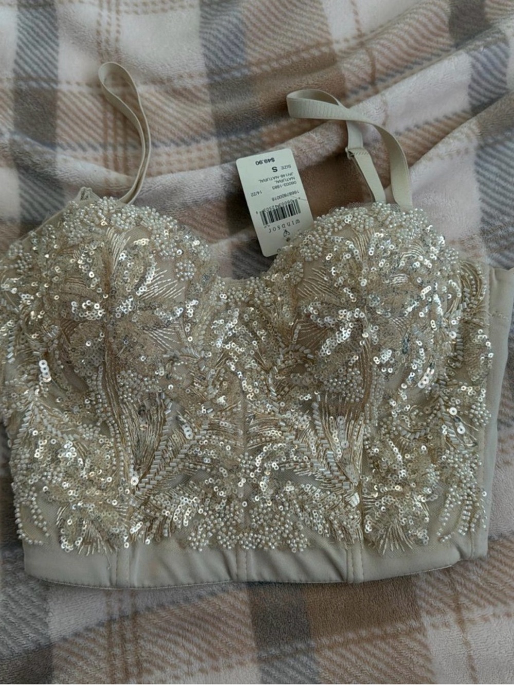 Windsor Champagne Sequin Beaded Bustier Crop Top